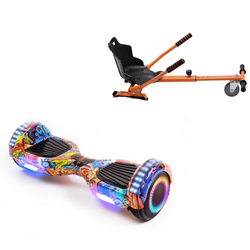 Pachet Hoverboard 6.5 inch cu Scaun Standard, Regular HipHop Orange PRO, Autonomie Standard si Hoverkart Ergonomic Portocaliu, Smart Balance