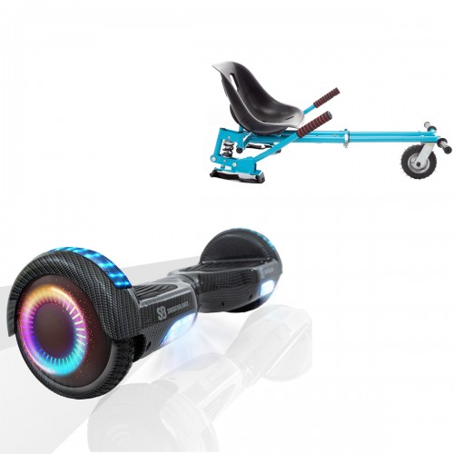 Pachet Hoverboard 6.5 inch cu Scaun cu Suspensii, Regular Carbon PRO, Autonomie Standard si Hoverkart Albastru cu Suspensii Duble, Smart Balance
