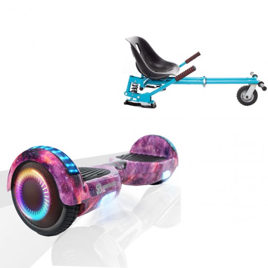 Pachet Hoverboard 6.5 inch cu Scaun cu Suspensii, Regular Galaxy Pink PRO, Autonomie Extinsa si Hoverkart Albastru cu Suspensii Duble, Smart Balance