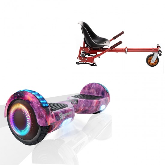 Pachet Hoverboard 6.5 inch cu Scaun cu Suspensii, Regular Galaxy Pink PRO, Autonomie Extinsa si Hoverkart Rosu cu Suspensii Duble, Smart Balance
