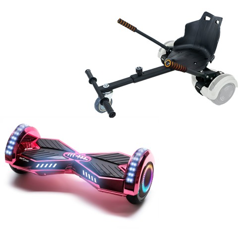 Pachet Hoverboard 6.5 inch cu Scaun Standard, Transformers ElectroPink PRO, Autonomie Extinsa si Hoverkart Ergonomic Negru, Smart Balance