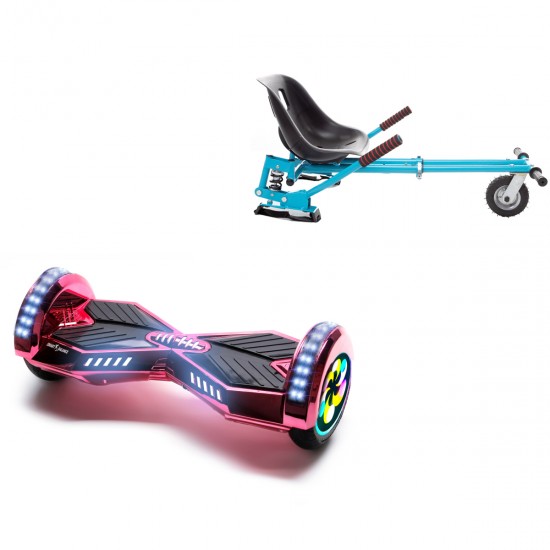 Pachet Hoverboard 8 inch cu Scaun cu Suspensii, Transformers ElectroPink PRO, Autonomie Extinsa si Hoverkart Albastru cu Suspensii Duble, Smart Balance
