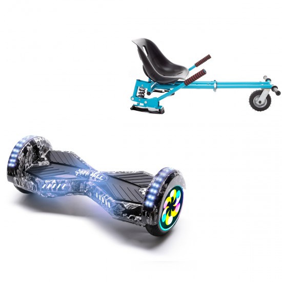 Pachet Hoverboard 8 inch cu Scaun cu Suspensii, Transformers SkullHead PRO, Autonomie Extinsa si Hoverkart Albastru cu Suspensii Duble, Smart Balance