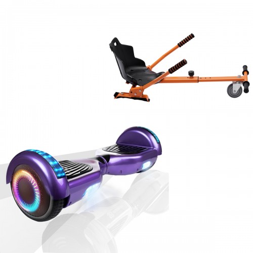 Pachet Hoverboard 6.5 inch cu Scaun Standard, Regular Purple PRO, Autonomie Standard si Hoverkart Ergonomic Portocaliu, Smart Balance