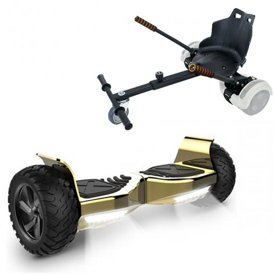 Pachet Hoverboard 8.5 inch cu Scaun Standard, Hummer Gold, Autonomie Standard si Hoverkart Ergonomic Negru, Smart Balance