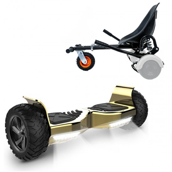 Pachet Hoverboard 8.5 inch cu Scaun cu Suspensii, Hummer Gold, Autonomie Standard si Hoverkart Negru cu Suspensii Duble, Smart Balance