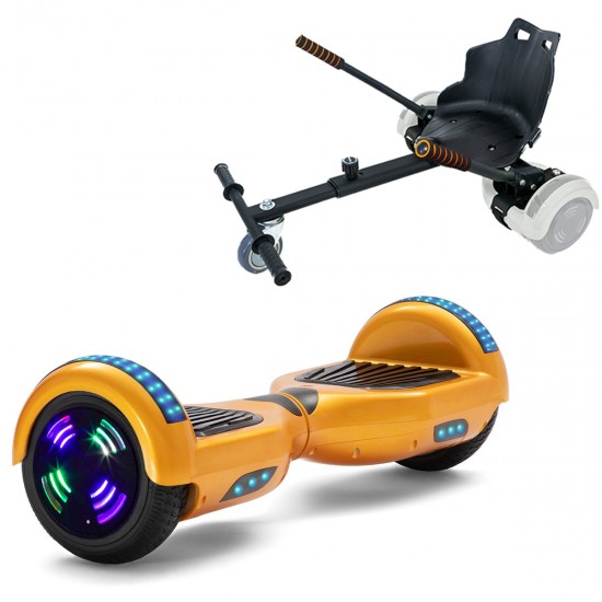 Pachet Hoverboard 6.5 inch cu Scaun Standard, Regular Gold Junior, Autonomie Standard si Hoverkart Ergonomic Negru, Smart Balance