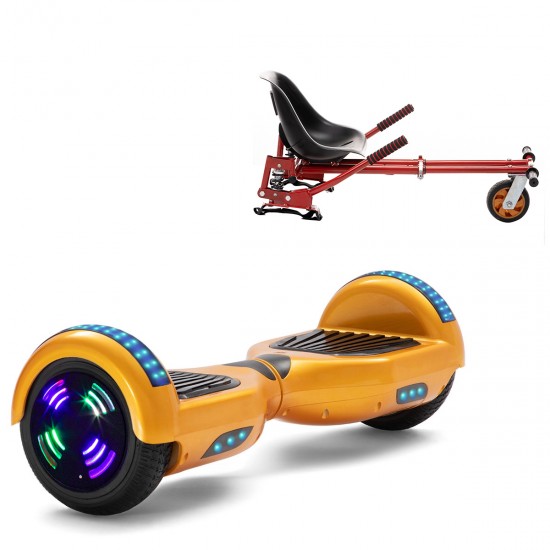 Pachet Hoverboard 6.5 inch cu Scaun cu Suspensii, Regular Gold Junior, Autonomie Standard si Hoverkart Rosu cu Suspensii Duble, Smart Balance