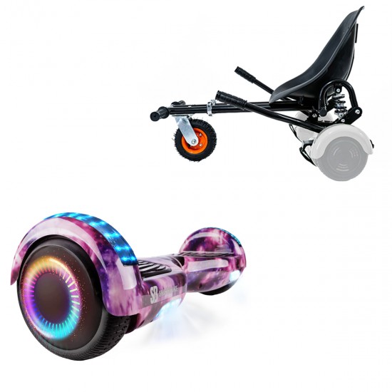 Pachet Hoverboard 6.5 inch cu Scaun cu Suspensii, Regular Galaxy Pink PRO, Autonomie Extinsa si Hoverkart Negru cu Suspensii Duble, Smart Balance