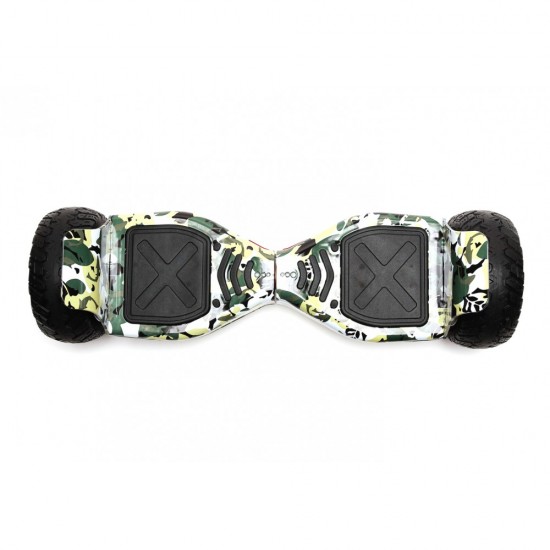 Pachet Hoverboard 8.5 inch cu Scaun cu Suspensii, Hummer Camouflage PRO, Autonomie Extinsa si Hoverkart Albastru cu Suspensii Duble, Smart Balance 4