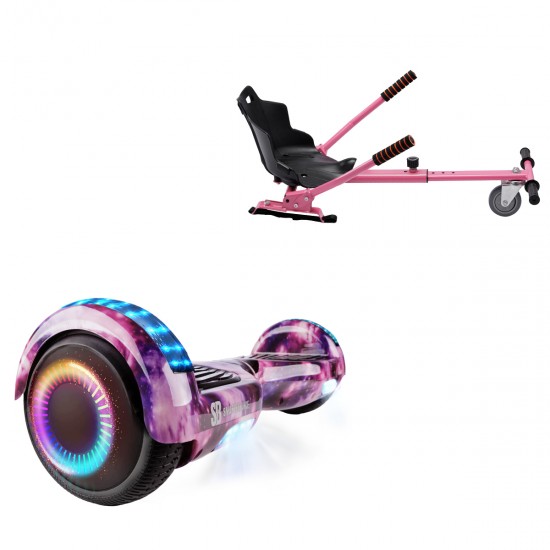 Pachet Hoverboard 6.5 inch cu Scaun Standard, Regular Galaxy Pink PRO, Autonomie Extinsa si Hoverkart Ergonomic Roz, Smart Balance