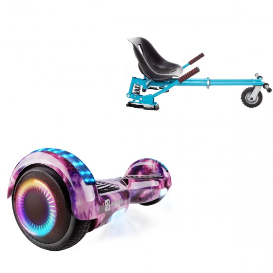 Pachet Hoverboard 6.5 inch cu Scaun cu Suspensii, Regular Galaxy Pink PRO, Autonomie Standard si Hoverkart Albastru cu Suspensii Duble, Smart Balance