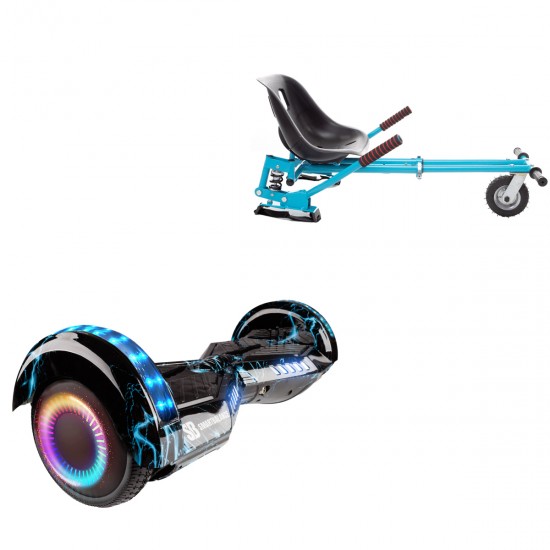 Pachet Hoverboard 6.5 inch cu Scaun cu Suspensii, Transformers Thunderstorm Blue PRO, Autonomie Standard si Hoverkart Albastru cu Suspensii Duble, Smart Balance