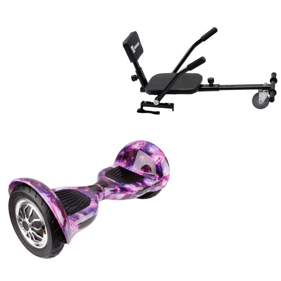 Pachet Hoverboard 10 inch cu Scaun Confort, Off-Road Galaxy, Autonomie Extinsa si Hoverkart cu Burete Negru, Smart Balance