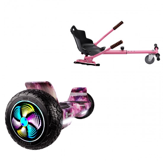 Pachet Hoverboard 8.5 inch cu Scaun Standard, Hummer Galaxy Pink PRO, Autonomie Extinsa si Hoverkart Ergonomic Roz, Smart Balance