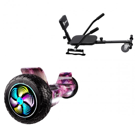 Pachet Hoverboard 8.5 inch cu Scaun Confort, Hummer Galaxy Pink PRO, Autonomie Extinsa si Hoverkart cu Burete Negru, Smart Balance