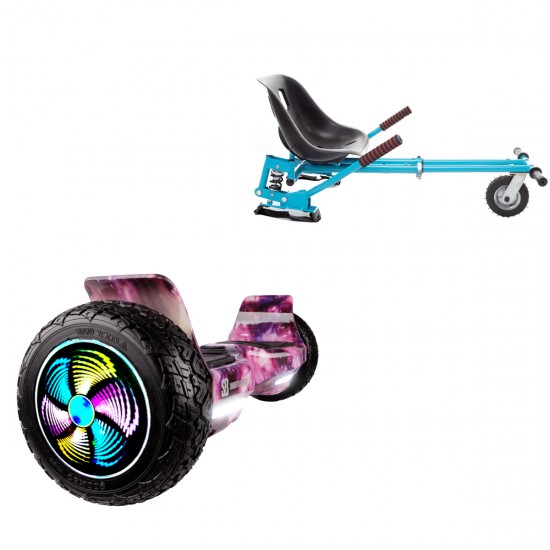 Pachet Hoverboard 8.5 inch cu Scaun cu Suspensii, Hummer Galaxy Pink PRO, Autonomie Extinsa si Hoverkart Albastru cu Suspensii Duble, Smart Balance