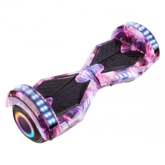 Pachet Hoverboard 6.5 inch cu Scaun Standard, Transformers Galaxy Pink PRO, Autonomie Standard si Hoverkart Ergonomic Alb, Smart Balance 7