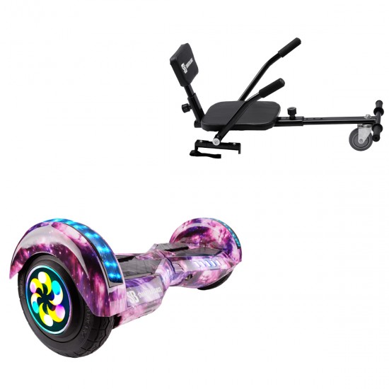 Pachet Hoverboard 8 inch cu Scaun Confort, Transformers Galaxy Pink PRO, Autonomie Standard si Hoverkart cu Burete Negru, Smart Balance