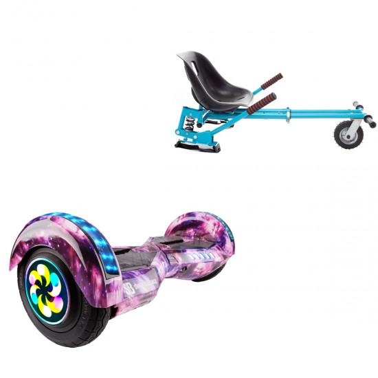 Pachet Hoverboard 8 inch cu Scaun cu Suspensii, Transformers Galaxy Pink PRO, Autonomie Standard si Hoverkart Albastru cu Suspensii Duble, Smart Balance