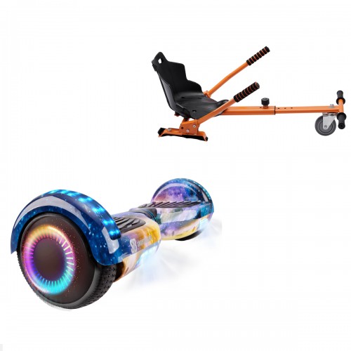 Pachet Hoverboard 6.5 inch cu Scaun Standard, Regular Galaxy Orange PRO, Autonomie Standard si Hoverkart Ergonomic Portocaliu, Smart Balance