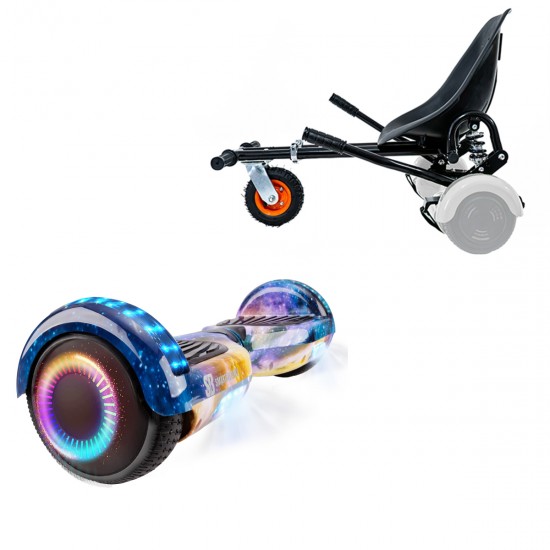 Pachet Hoverboard 6.5 inch cu Scaun cu Suspensii, Regular Galaxy Orange PRO, Autonomie Extinsa si Hoverkart Negru cu Suspensii Duble, Smart Balance