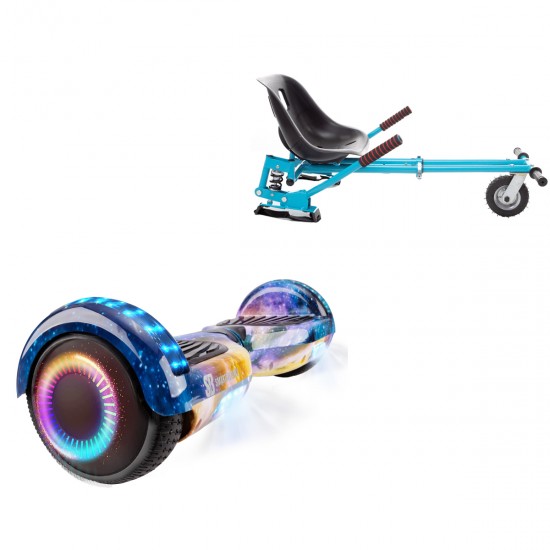 Pachet Hoverboard 6.5 inch cu Scaun cu Suspensii, Regular Galaxy Orange PRO, Autonomie Extinsa si Hoverkart Albastru cu Suspensii Duble, Smart Balance