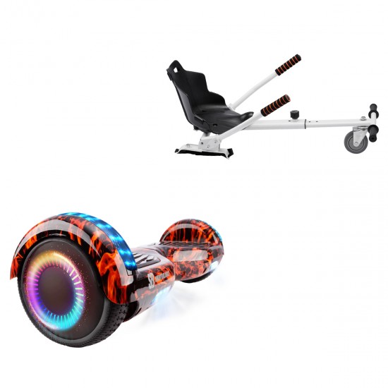 Pachet Hoverboard 6.5 inch cu Scaun Standard, Regular Flame PRO, Autonomie Extinsa si Hoverkart Ergonomic Alb, Smart Balance