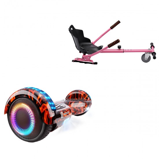 Pachet Hoverboard 6.5 inch cu Scaun Standard, Regular Flame PRO, Autonomie Standard si Hoverkart Ergonomic Roz, Smart Balance