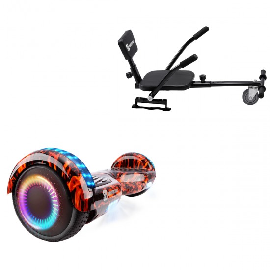 Pachet Hoverboard 6.5 inch cu Scaun Confort, Regular Flame PRO, Autonomie Extinsa si Hoverkart cu Burete Negru, Smart Balance