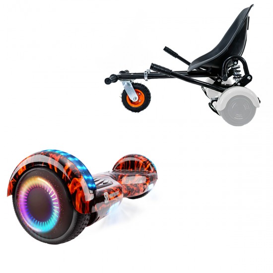 Pachet Hoverboard 6.5 inch cu Scaun cu Suspensii, Regular Flame PRO, Autonomie Extinsa si Hoverkart Negru cu Suspensii Duble, Smart Balance