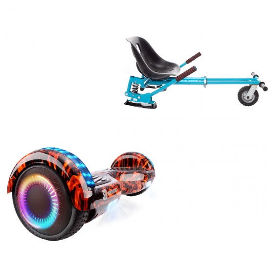 Pachet Hoverboard 6.5 inch cu Scaun cu Suspensii, Regular Flame PRO, Autonomie Extinsa si Hoverkart Albastru cu Suspensii Duble, Smart Balance