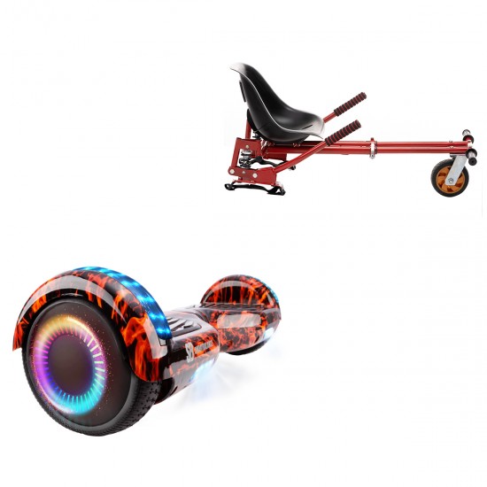 Pachet Hoverboard 6.5 inch cu Scaun cu Suspensii, Regular Flame PRO, Autonomie Extinsa si Hoverkart Rosu cu Suspensii Duble, Smart Balance