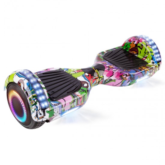 Pachet Hoverboard 6.5 inch cu Scaun Confort, Regular Multicolor PRO, Autonomie Standard si Hoverkart cu Burete Negru, Smart Balance 6