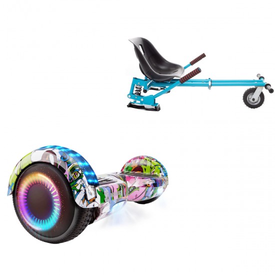 Pachet Hoverboard 6.5 inch cu Scaun cu Suspensii, Regular Multicolor PRO, Autonomie Extinsa si Hoverkart Albastru cu Suspensii Duble, Smart Balance