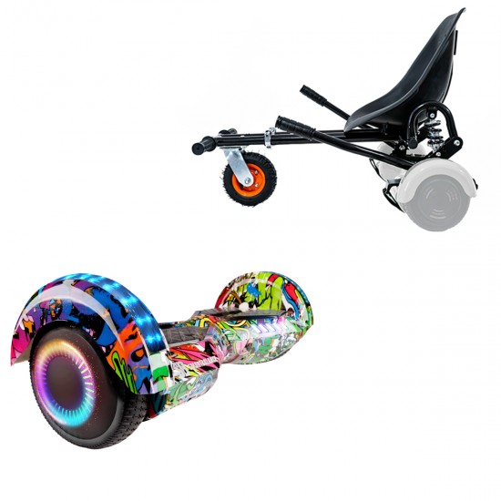 Pachet Hoverboard 6.5 inch cu Scaun cu Suspensii, Transformers Multicolor PRO, Autonomie Extinsa si Hoverkart Negru cu Suspensii Duble, Smart Balance