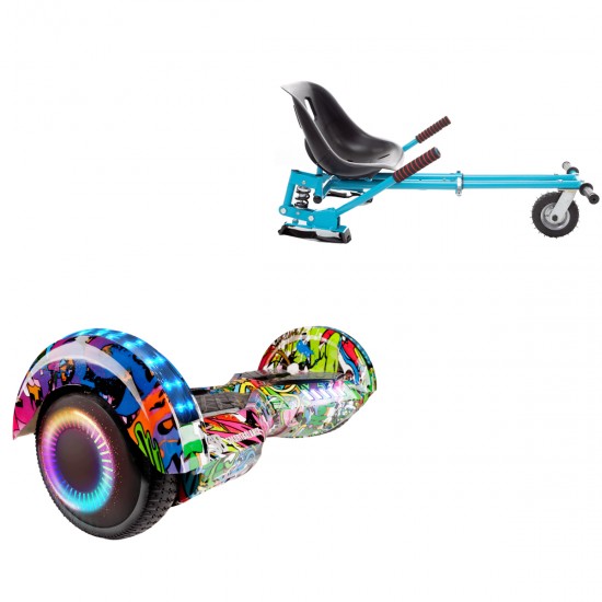 Pachet Hoverboard 6.5 inch cu Scaun cu Suspensii, Transformers Multicolor PRO, Autonomie Extinsa si Hoverkart Albastru cu Suspensii Duble, Smart Balance