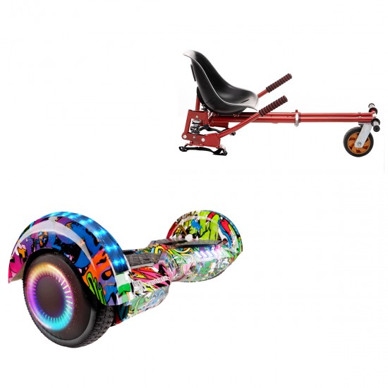 Pachet Hoverboard 6.5 inch cu Scaun cu Suspensii, Transformers Multicolor PRO, Autonomie Extinsa si Hoverkart Rosu cu Suspensii Duble, Smart Balance