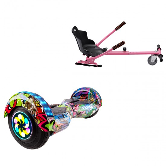 Pachet Hoverboard 8 inch cu Scaun Standard, Transformers Multicolor PRO, Autonomie Extinsa si Hoverkart Ergonomic Roz, Smart Balance