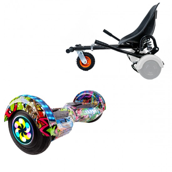 Pachet Hoverboard 8 inch cu Scaun cu Suspensii, Transformers Multicolor PRO, Autonomie Standard si Hoverkart Negru cu Suspensii Duble, Smart Balance