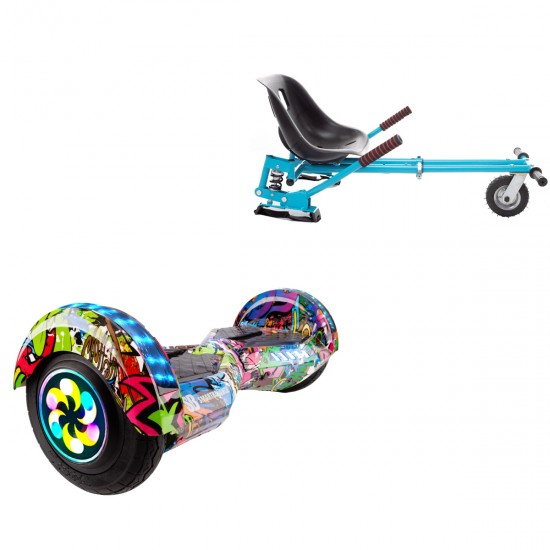 Pachet Hoverboard 8 inch cu Scaun cu Suspensii, Transformers Multicolor PRO, Autonomie Standard si Hoverkart Albastru cu Suspensii Duble, Smart Balance