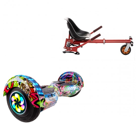 Pachet Hoverboard 8 inch cu Scaun cu Suspensii, Transformers Multicolor PRO, Autonomie Standard si Hoverkart Rosu cu Suspensii Duble, Smart Balance