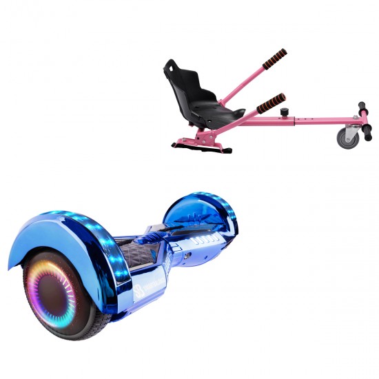 Pachet Hoverboard 6.5 inch cu Scaun Standard, Transformers ElectroBlue PRO, Autonomie Standard si Hoverkart Ergonomic Roz, Smart Balance