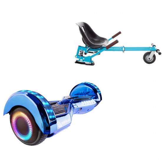 Pachet Hoverboard 6.5 inch cu Scaun cu Suspensii, Transformers ElectroBlue PRO, Autonomie Extinsa si Hoverkart Albastru cu Suspensii Duble, Smart Balance