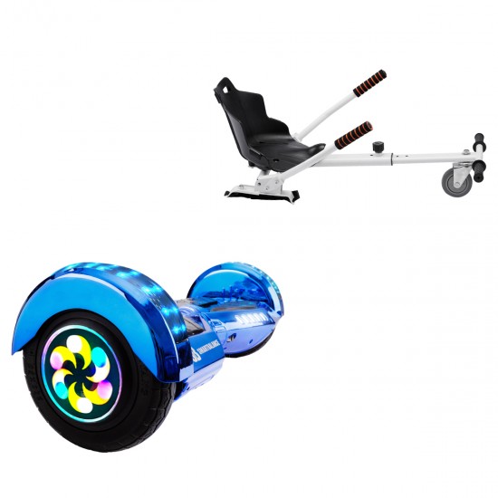 Pachet Hoverboard 8 inch cu Scaun Standard, Transformers ElectroBlue PRO, Autonomie Standard si Hoverkart Ergonomic Alb, Smart Balance