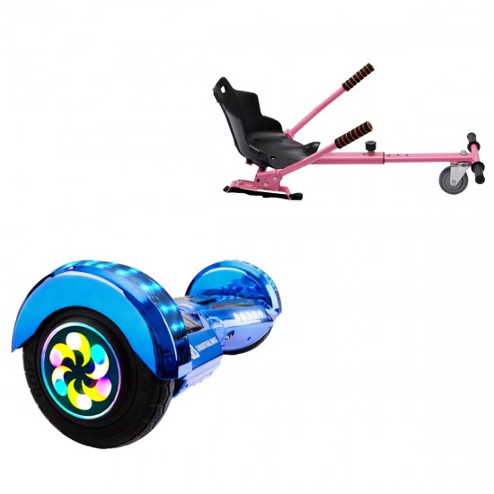 Pachet Hoverboard 8 inch cu Scaun Standard, Transformers ElectroBlue PRO, Autonomie Standard si Hoverkart Ergonomic Roz, Smart Balance