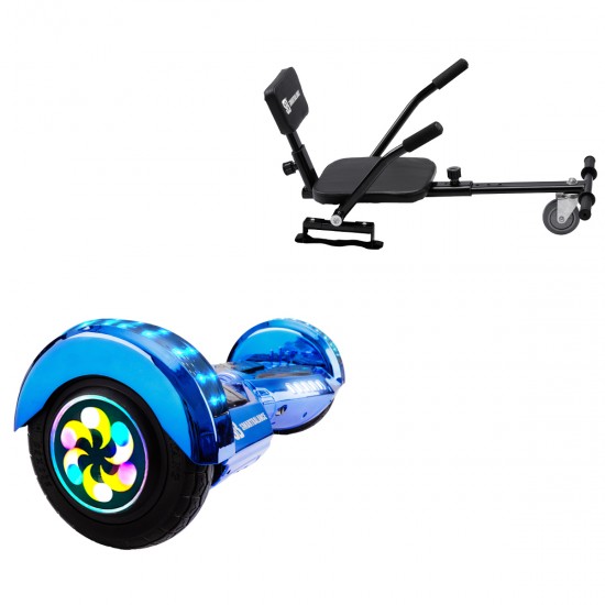 Pachet Hoverboard 8 inch cu Scaun Confort, Transformers ElectroBlue PRO, Autonomie Standard si Hoverkart cu Burete Negru, Smart Balance