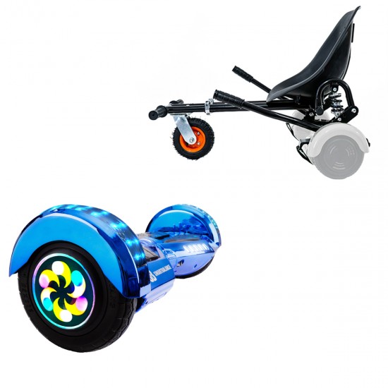 Pachet Hoverboard 8 inch cu Scaun cu Suspensii, Transformers ElectroBlue PRO, Autonomie Extinsa si Hoverkart Negru cu Suspensii Duble, Smart Balance