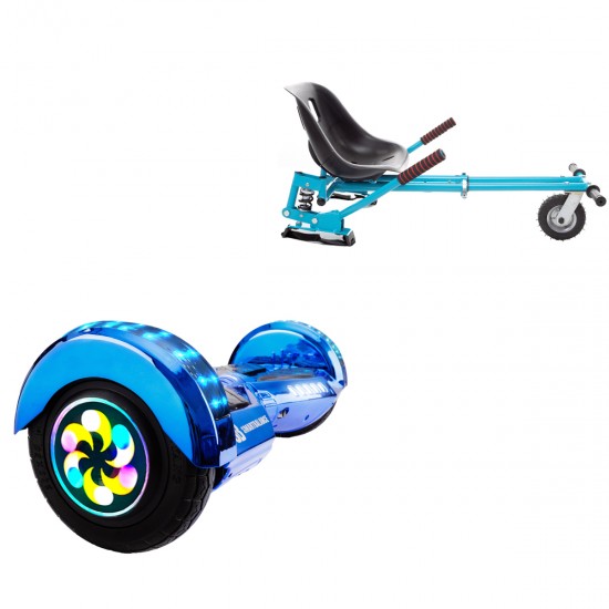 Pachet Hoverboard 8 inch cu Scaun cu Suspensii, Transformers ElectroBlue PRO, Autonomie Extinsa si Hoverkart Albastru cu Suspensii Duble, Smart Balance