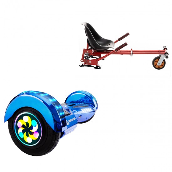 Pachet Hoverboard 8 inch cu Scaun cu Suspensii, Transformers ElectroBlue PRO, Autonomie Extinsa si Hoverkart Rosu cu Suspensii Duble, Smart Balance